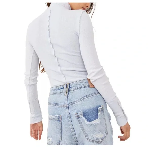 FREE PEOPLE BOHO TOP CUFFED LONG SLEEVES SHIRT MOCK TURTLENECK TEE A2C - Picture 4 of 14